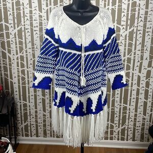 Boho Fringed Trim Sweater Mini Dress / Tunic sz XS
